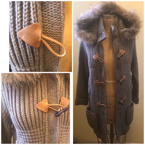 SEARLE Sweater Coat w/Fur Trim Detachable Hood - Picture 2 of 6